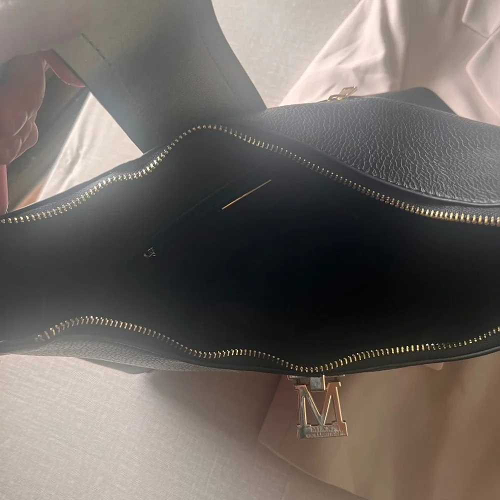 MIA K Collection Black Taupe Faux Leather Hobo Shoulder Bag Gold Hardware